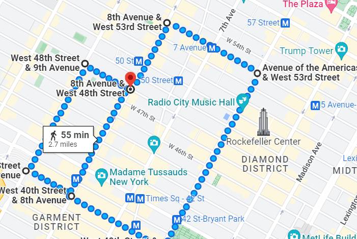 A Google map indicating the proposed new border of Times Square